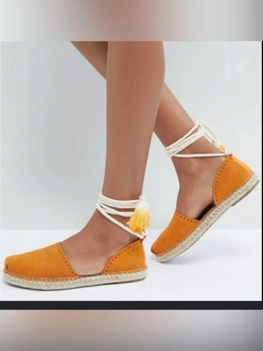Tom's Shoes Katalina Saffron Suede Espadrille ankle lace up sandals SZ 7.5